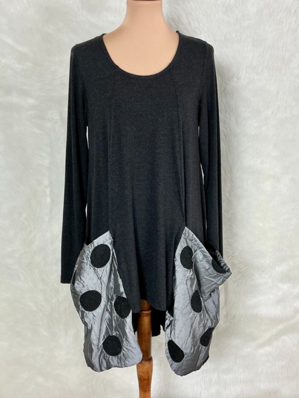 Alembika Gray Black Polka Dot Silver Pockets Tunic Dress Alembika 2 US 10